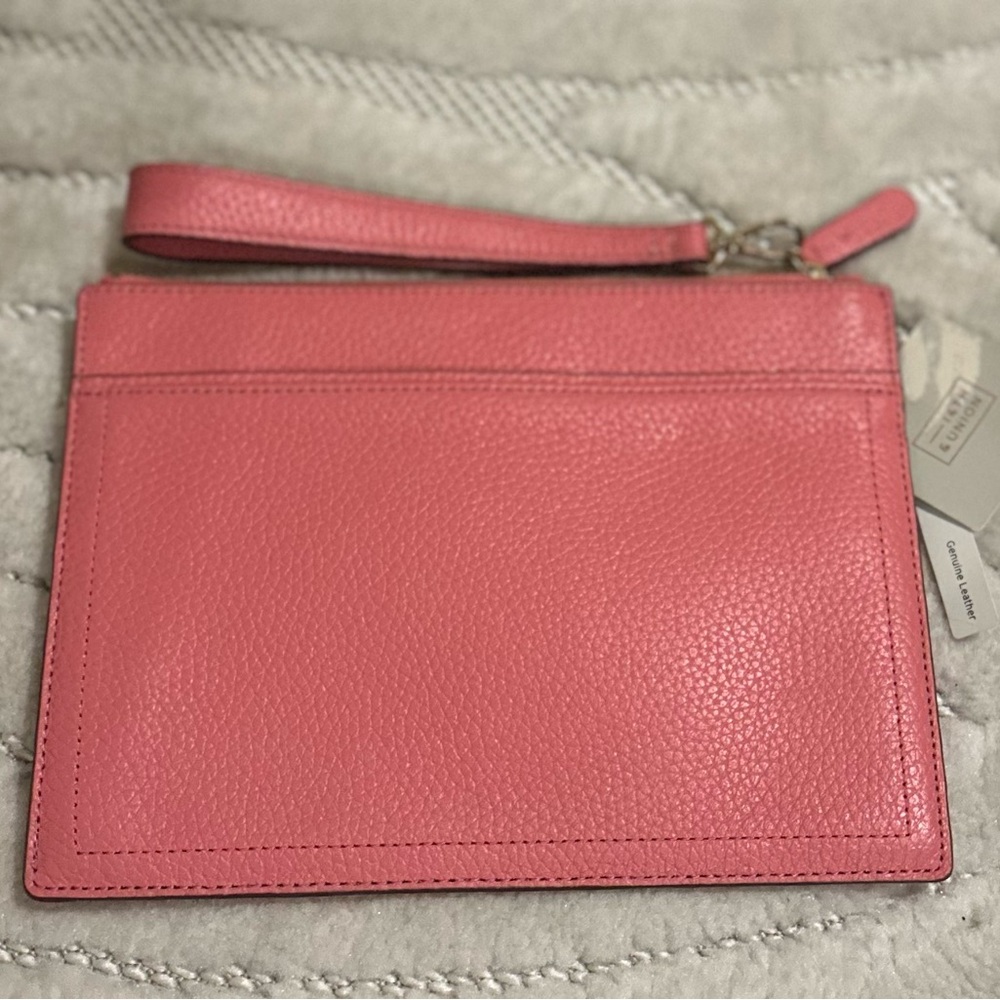 Genuine leather pink wristlet
